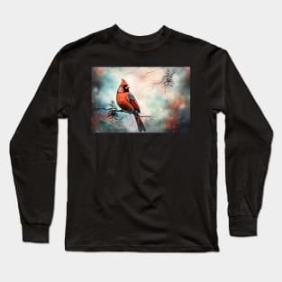 Misty boreal watercolor cardinal Long Sleeve T-Shirt